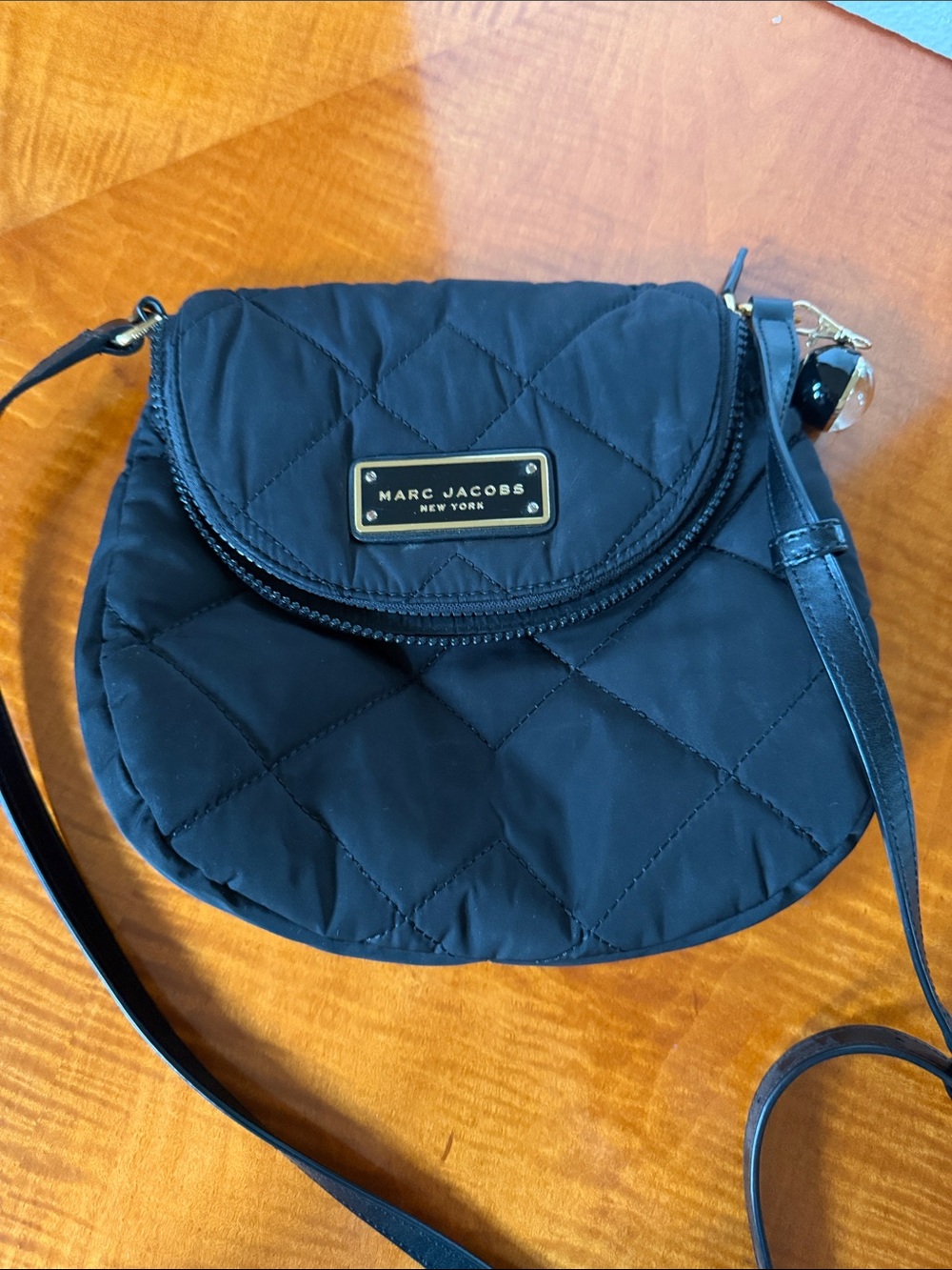 Marc Jacobs Black Quilted Nylon Crossbody with Gold Plaque